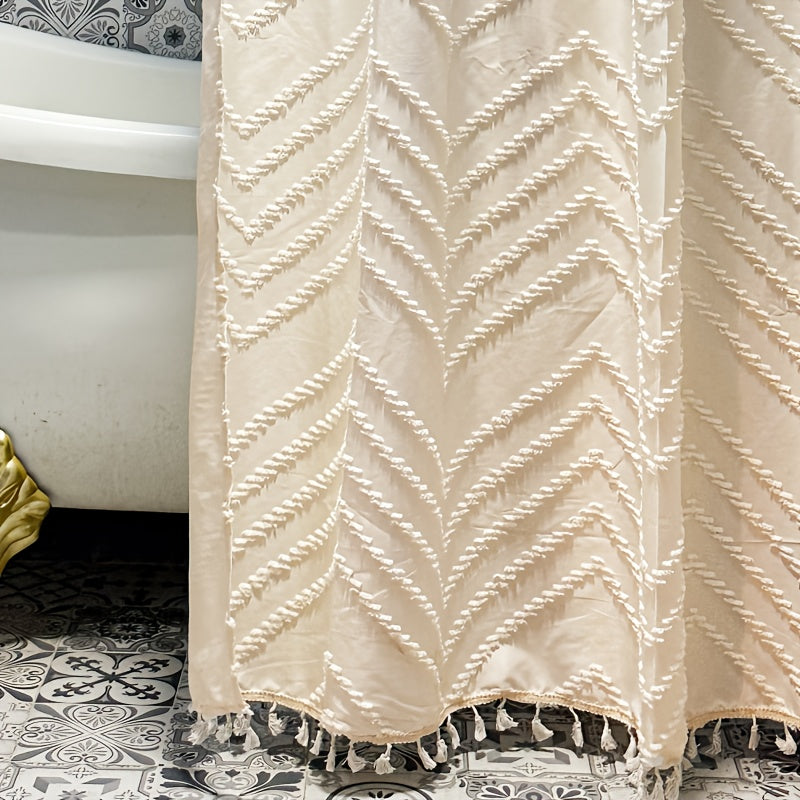 1pc 3D Scalloped Tassel Style Curtain, Bohemian Style Scalloped Curtain, Home Decor Curtain, Bathroom Curtain, with Matching Hook