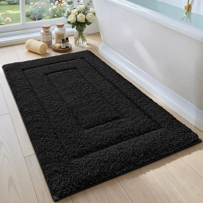 DEXI Bathroom Rug (24x16in), Non-Slip Machine Washable Bath Mat with Rubber Backing, Absorbent Soft Quick-Dry Microfiber Shaggy Indoor Shower Floor Rug, Beige, Machine Washable Rugs,back to school,dorm essentials,home decor,home essentials