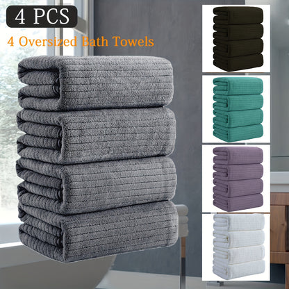 4pcs Oversized Bath Towels Set 90x180cm (35.43x70.87in) Ultra Soft Absorbent Microfiber Towels In Black, Gray, Teal, Purple & White Quick Dry, Lightweight, Highly Absorbent for Bathroom, Spa, Gym & Travel. Made Of Premium Microfiber.