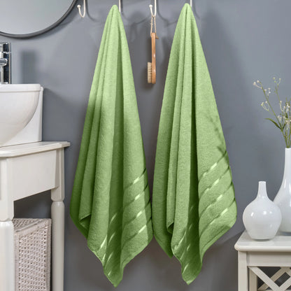 Mocassi Fluffy Thick 2-Pack Premium Turkish Cotton 4-Line Stripe Bath Towel Set, Absorbent Breathable Water-Absorbent Body Towels, 27x54 in