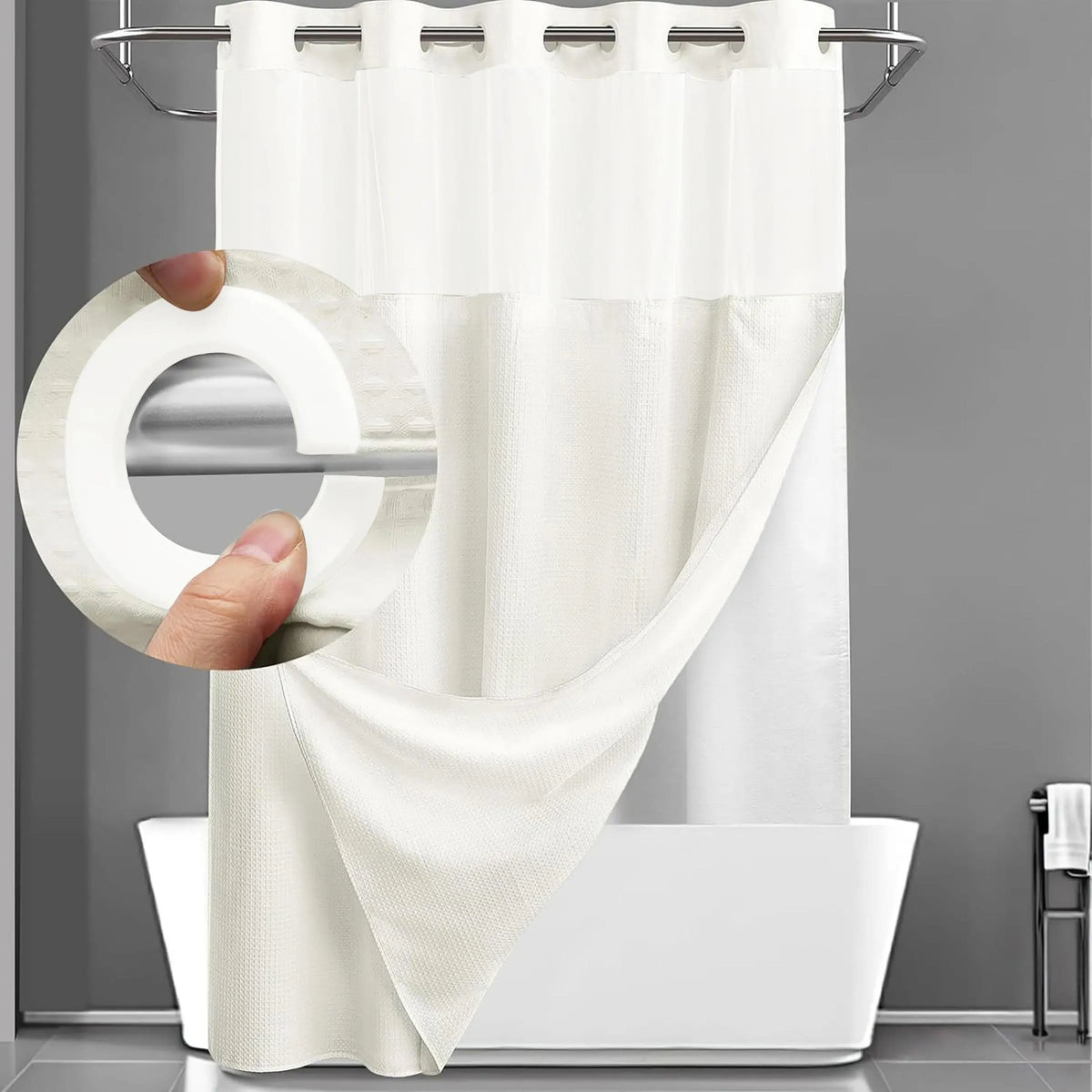 Waffle Texture Modern Waterproof Shower Curtain, Decorative Bathroom Accessory for Hotel, Salon & Dormitory Decor #GLOBAL PICKS