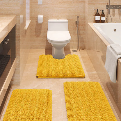 ACCUMTEK Striped Bathroom Rug Set Ultra Soft, Non Slip Chenille Toilet Mat, Absorbent Plush Shaggy Bath Mats for Bathroom, Bedroom, Kitchen