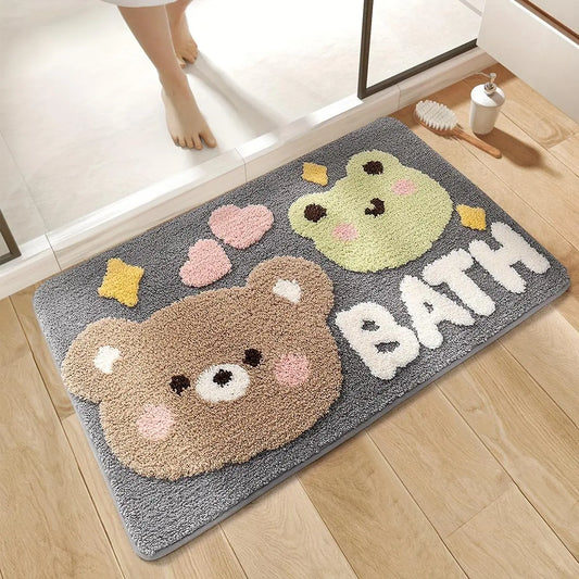 1pc Fluffy Bath Rug Bathroom Mat, Extra Soft Absorbent Premium Bathroom Rug, Brown Bear Froggy Pattern Non-Slip Comfortable Bathroom Mat for Bathroom Floor, Sink, Bathtub, Shower Room, Home Decor Spring Decor Christmas Decoration Christmas Gift