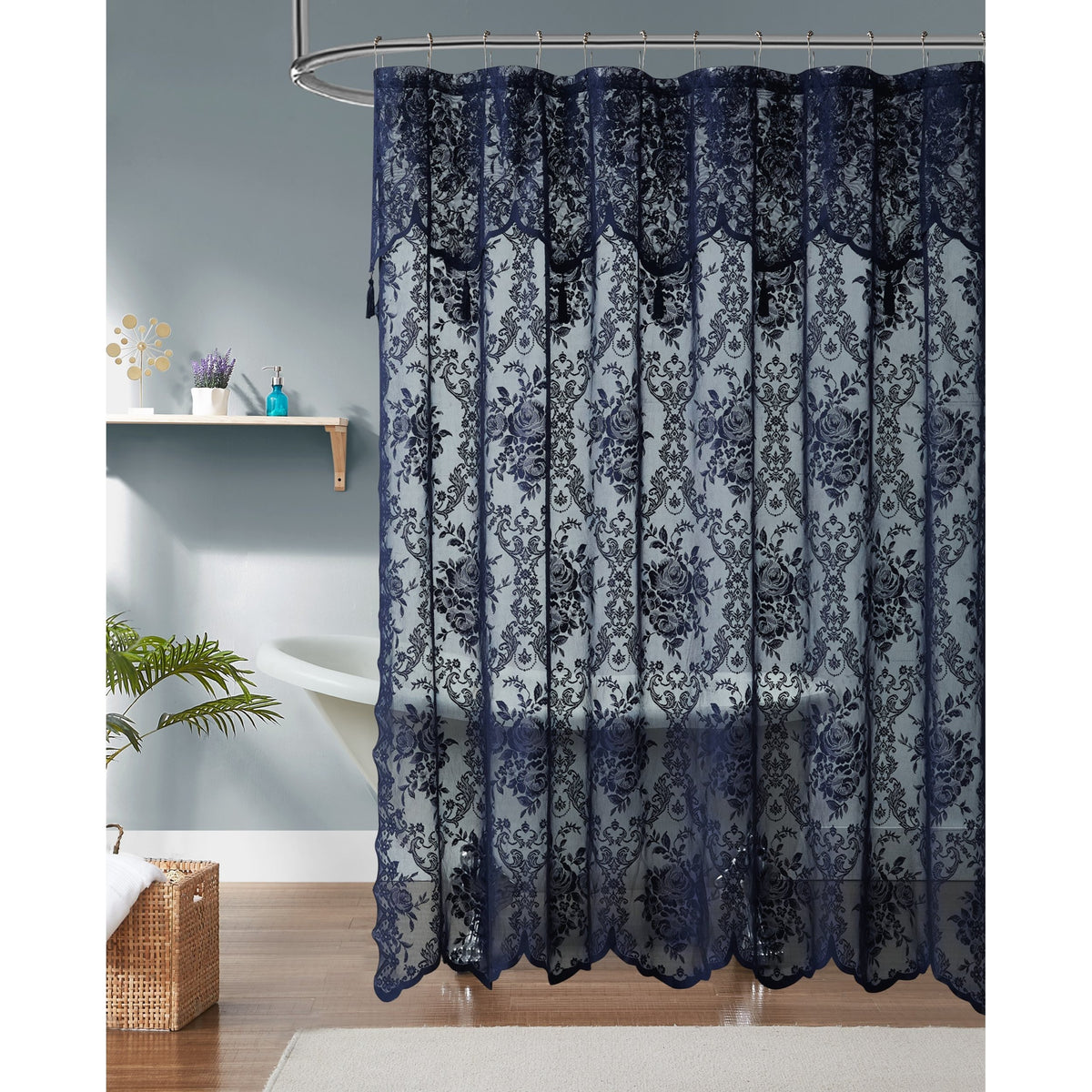 WARM HOME DESIGNS Luxury Lace Shower Curtain with Attached Valance & Tassels in Many Colors and Sizes
