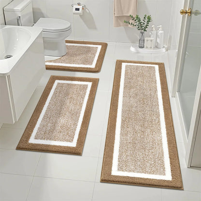 Dark Grey Bathroom Rugs Set 3 Piece Non Slip Washable, Plush Absorbent Microfiber Bath Mat Shower Rug Runner Quick Dry, Super Soft U Shaped Toilet Mats Floor Carpet Cozy Thick