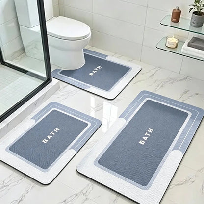 3PCS Multi-Size Modern Bathroom Rug Sets - Nonslip Diatomite-TRP Rectangle Anti-Slip Border Combo Set Bath Mats with Rubber Backing, Durable, Water-Absorbent, Quick-Dry for Indoor Bathroom Home Supplies