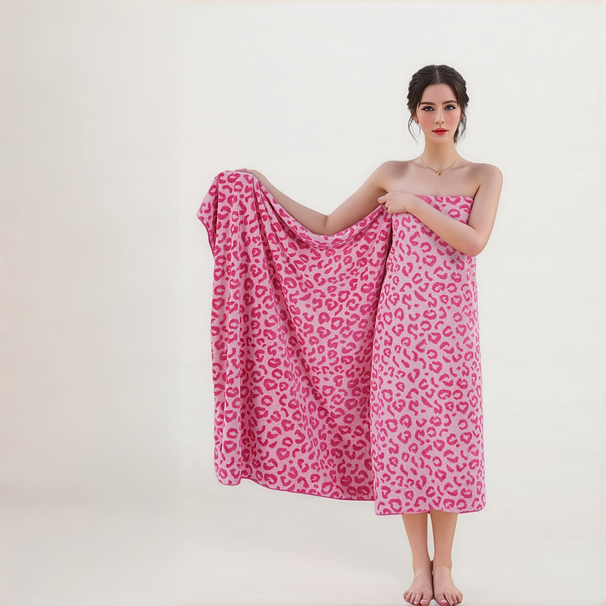 4pcs Oversized Leopard Print Bath Towel Set • Full Body Wrap, Hand Towel, and Hair Towel • 1 Ultra-Soft Coral Bath Towel 200x105cm + 3 Square Towels 35x35cm • Quick-Drying, Lint-Free, Durable • Suitable for Home, Beach, Outdoor Use • Perfect Holiday