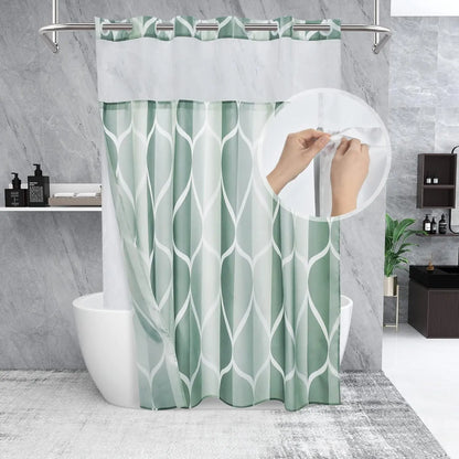 Double-Layer Waterproof Printed Machine Washable Shower Curtain, 1-Count Modern Geometric Bathroom Curtain with Removable Inner Lining, Shower Curtain Liner, Bathroom Decor Supplies, Home Goods, Bathroom Curtains Shower