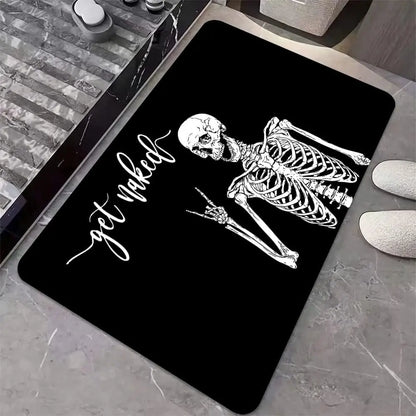 Diatomaceous Earth Bath Mat,Black Funny Skull Non-Slip Volume Super Absorbent Fast Drying for Bathroom Kitchen Door mat,Eco-Friendly Easy to Clean 16×24Inch (40 * 60cm)