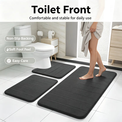 3 Piece Luxury Memory Foam Bathroom Mat Set, Soft Absorbent Quick Dry Non‑Slip Washable Bath Rugs for Shower Toilet Vanity