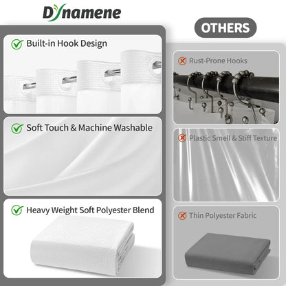 DYNAMENE Premium No-Hook Washable Waffle Weave Shower Curtain Set, Heavy-Duty Double Layer with Snap-In Detachable Waterproof Liner & Mesh Window, Contemporary Matte Finish Bathroom Accessory for Hotel-Inspired Bathroom Look