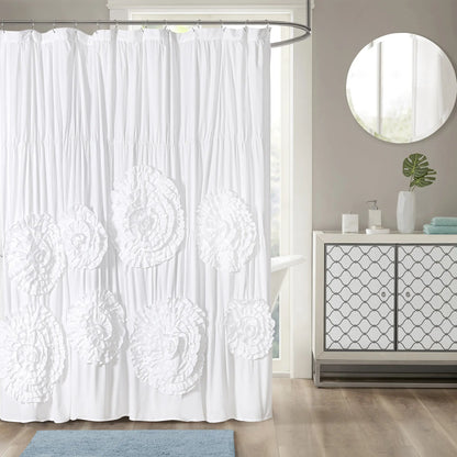 HIG Elegant  Ruffled Shower Curtain - Features Eight Bold Floral Blooms for a Timeless Boho Chic Bathroom , 72" x 72", 1 PC Floral Washable