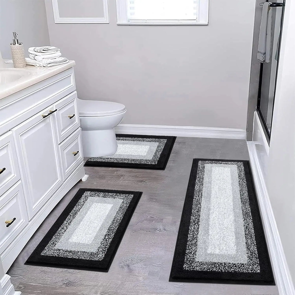 LOKHOM Bathroom Rug Sets, Non Slip, Absorbent Microfiber, Soft Farmhouse Bathroom Rug, Includes U-Shaped Toilet Mat, Shower, Machine Washable Home Goods Grey rug Cozy Bath Mat summerwins,back to school,dorm essentials,home decor,home essentials