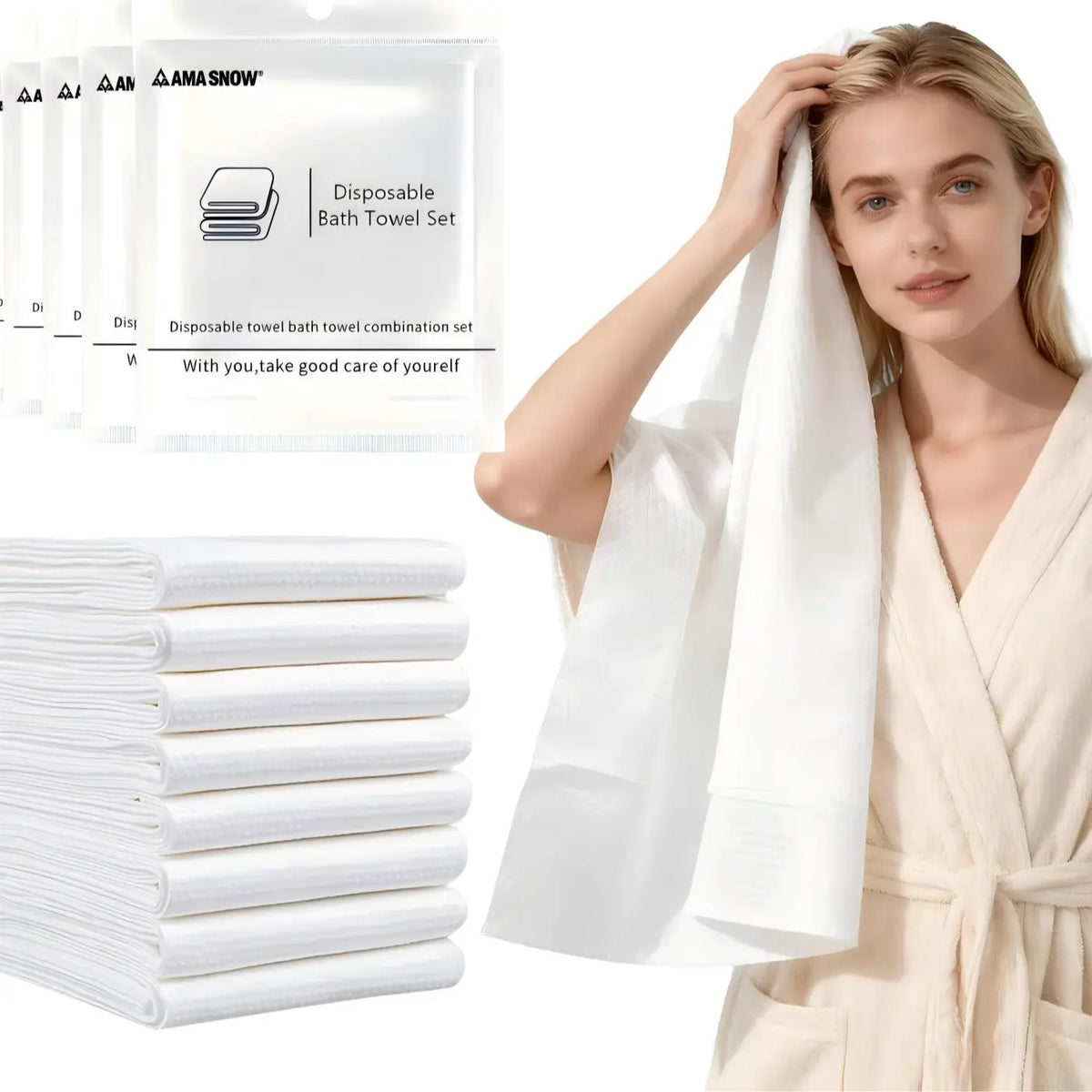 AMA SNOW 4-Pack Oversized Anti-Shrink Bath Towels - 27.6 inches x 55.1 inches Coral Fleece, Anti-Static, Soft, Quick-Dry, Striped, Breathable, Luxury Plush, Unisex, Fade Resistant, Cold Wash Safe for Bathroom, Personal Care, Beauty Use