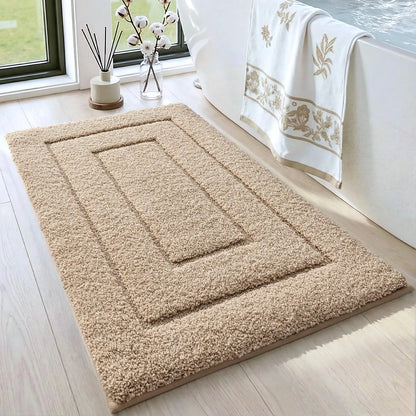 DEXI Bathroom Rug (24x16in), Non-Slip Machine Washable Bath Mat with Rubber Backing, Absorbent Soft Quick-Dry Microfiber Shaggy Indoor Shower Floor Rug, Beige, Machine Washable Rugs,back to school,dorm essentials,home decor,home essentials