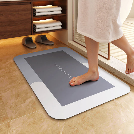 Premium Quick-Dry Thin Diatomite Bath Mat Ultra-Absorbent Non-Slip Rubber Backing Machine Washable Stain Resistant Geometric Design for Bathroom Kitchen Laundry Room Father's Day gift