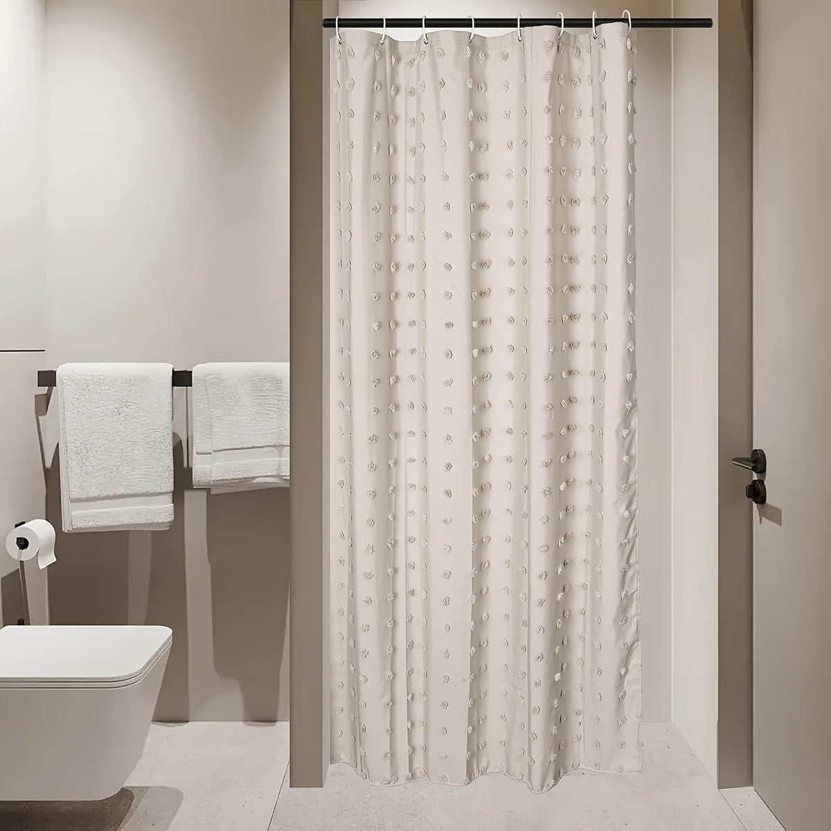 [Bohemian Polka Dot] Bohemian Chic Polka Dot Shower Curtain with White Hooks, Machine Washable Polyester Bathroom Decor