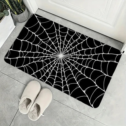 Black & White Spider Web Bath Mat, Flannel Floor Rug for Bathroom, Bold Halloween Home Decor for Shower Tub Bedroom Entryway Dorm Room, Seasonal Housewarming Birthday Christmas Gift