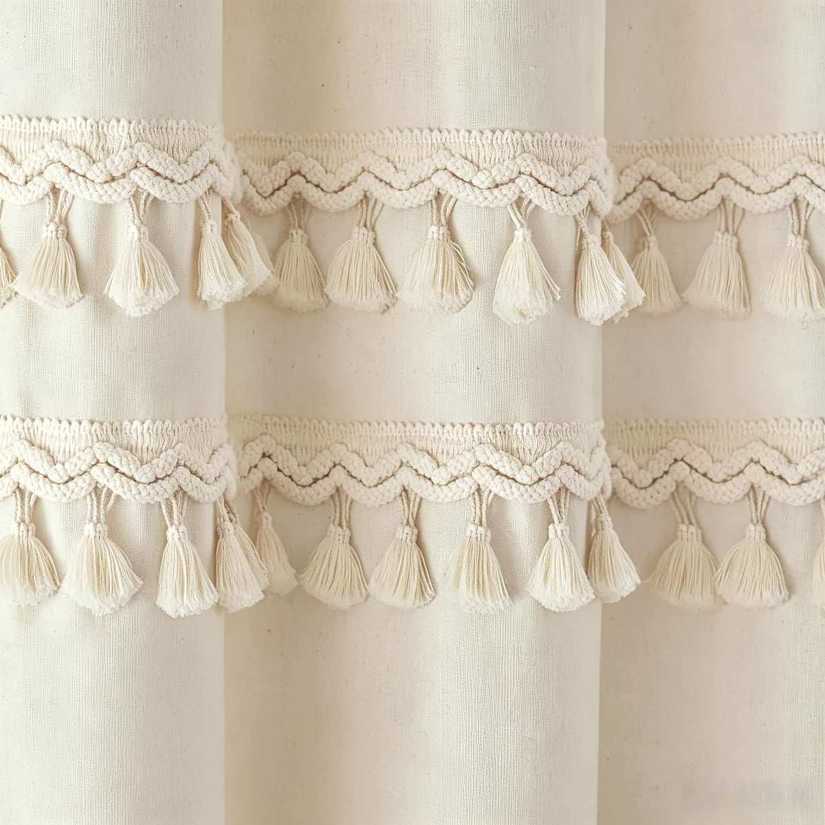 1pc High-GSM Blend Three-Layer Tassel Lace Shower Curtain, Home Decor Curtain, Bathroom Curtain, Includes Matching Hooks