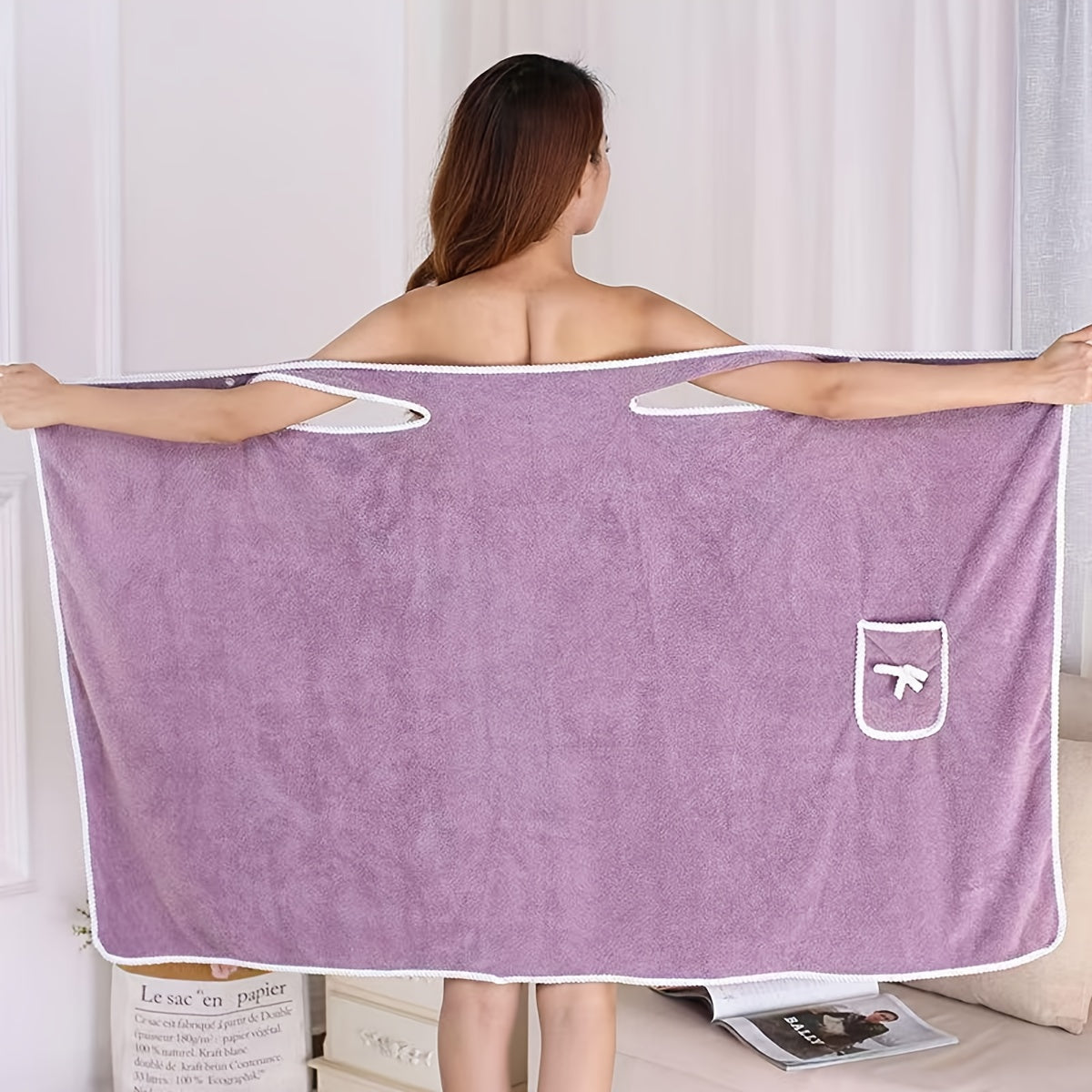 Bow Thickened Adult Bath Towel, Coral Wearable Absorbent Quick-drying Soft Skin-friendly Bathrobe, Beach Towel, Bath Towel