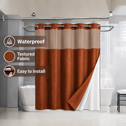 Double Layer Waffle-Pattern Shower Curtain - No Hook Snap-in Liner,  Waterproof Inner & Washable White Outer Cloth, Modern Bathroom Accessory for Home/Hotel/Salon/Dorm, 72x75 Inch