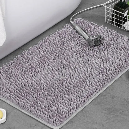 Plush Low-Density Low-Lint Water Absorbent Bathroom Mat - Washable Soft Absorbent Dog Drying Doormat, Quick-Drying Chenille Indoor-Outdoor Bathroom Rug, Gray