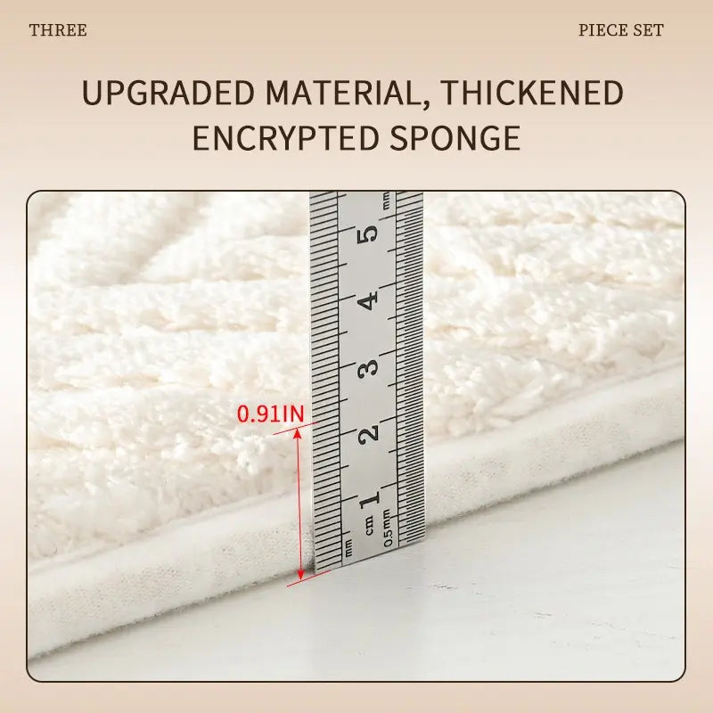 High-Quality 3-Piece Cotton Velvet Bath Mat Set, Non-Slip, Quick-Dry, Thickened 2cm, Absorbent Bathroom Mat, Ideal for Bathroom, Kitchen, Laundry Room, Bedroom, Soft Bath Mats