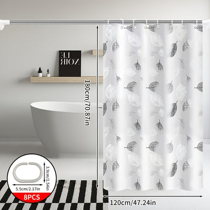 Fresh Leaf High-End Bathroom Shower Curtain, Thickened Shower Curtain, Bathroom Partition Door Curtain, Shower Curtain, Shower Cover, Shower Room Partition, Geometric Printed Shower Curtain