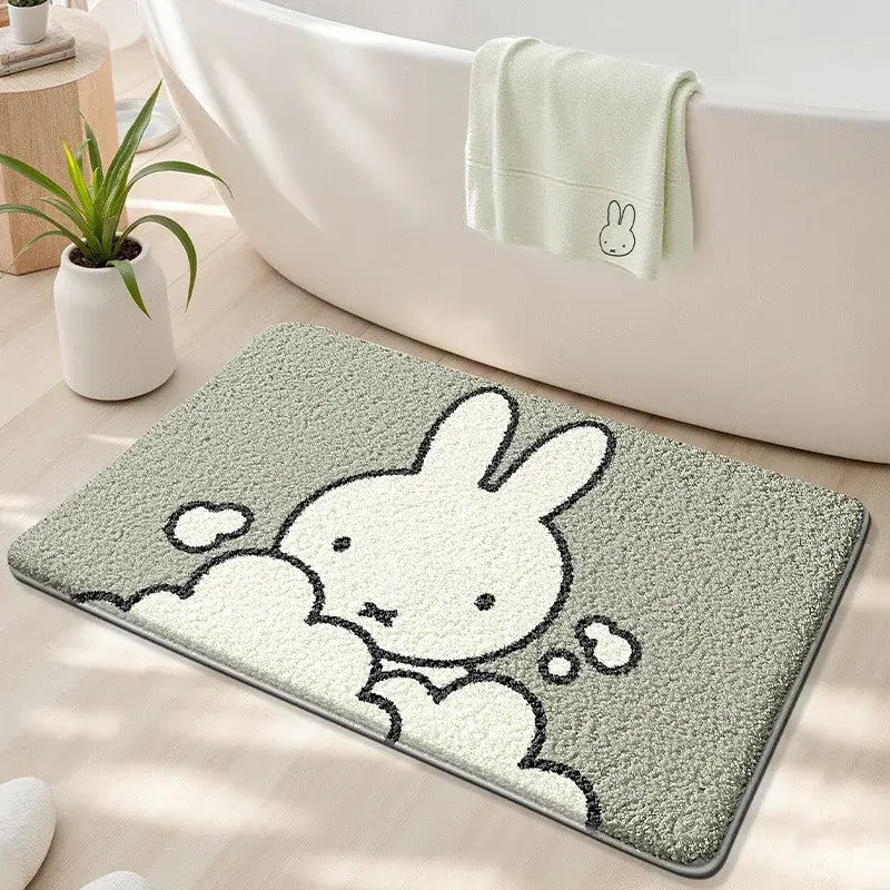 Kawaii Miffy Rabbit Floor Mat Bathroom Strong Water Absorption Floor Mat With Thick Flocked Quick-Drying Soft Plush Anti-Slip