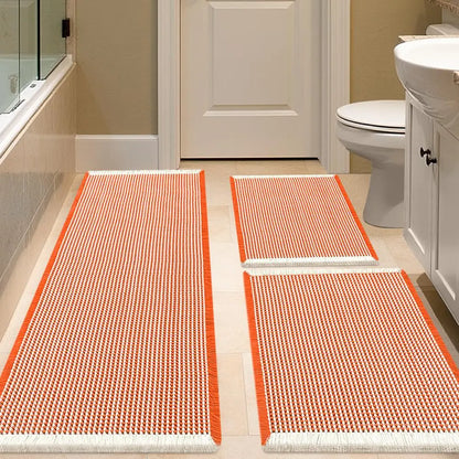 IM HOME Waffle Bath Mat 2 Piece/3 Piece Set, Boho Woven Modern Bath Mat Rugs, Absorbent Bathroom Rugs, Soft Washable Bath Rugs with Tassels for Bathroom, Bedroom, Kitchen, Shower, Tub,Halloween