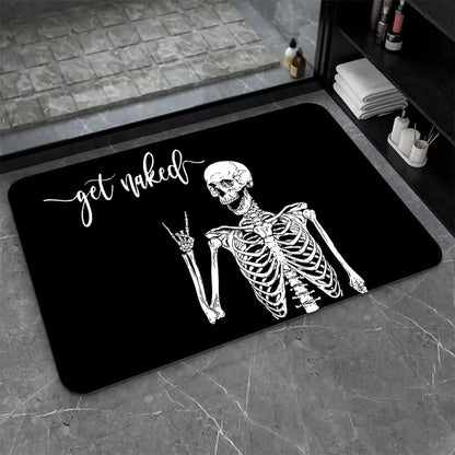 Diatomaceous Earth Bath Mat,Black Funny Skull Non-Slip Volume Super Absorbent Fast Drying for Bathroom Kitchen Door mat,Eco-Friendly Easy to Clean 16×24Inch (40 * 60cm)