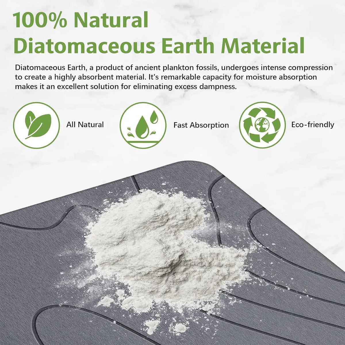 Diatomaceous Earth Mineral Bath Mat - Non-Slip Rectangle Modern Bath Tub Mat, Quick-Drying Super Absorbent Boxed Bathroom Accessory Home Essential