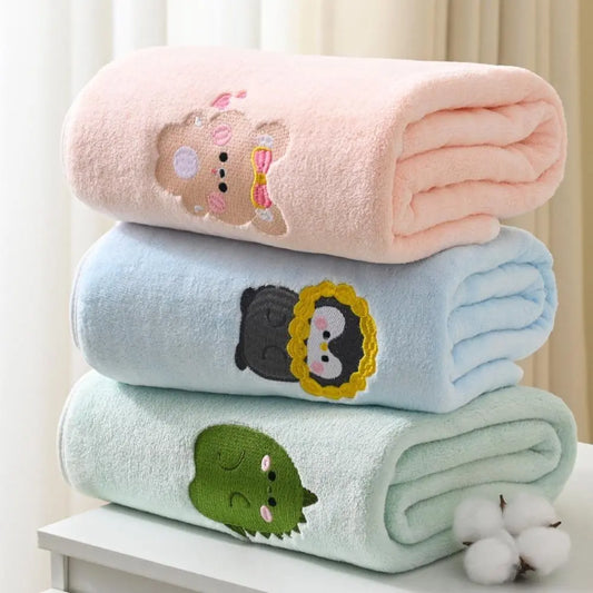 2026 New Arrival Ultra Soft Coral Fleece Bath Towel - Absorbent Thickened 105x110cm Lint-Free Neutral Unisex Quick-Dry Option with Cartoon Animals Embroidery Detail for Daily Shower