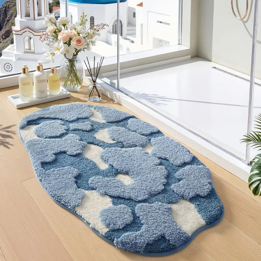 LUMI Large Ocean Blue Fluffy Bath Mat, Soft Non Slip Quick Dry Absorbent Washable Bathroom Rug, Floor Carpet for Shower, Bedroom, Kids Room 24"x43"