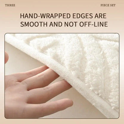 High-Quality 3-Piece Cotton Velvet Bath Mat Set, Non-Slip, Quick-Dry, Thickened 2cm, Absorbent Bathroom Mat, Ideal for Bathroom, Kitchen, Laundry Room, Bedroom, Soft Bath Mats