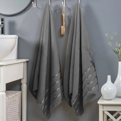 Mocassi Fluffy Thick 2-Pack Premium Turkish Cotton 4-Line Stripe Bath Towel Set, Absorbent Breathable Water-Absorbent Body Towels, 27x54 in