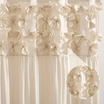 HIG Ruffle Bow Fabric Shower Curtain Set 72x72 Inch Elegant Bathroom Curtain Bath Decor