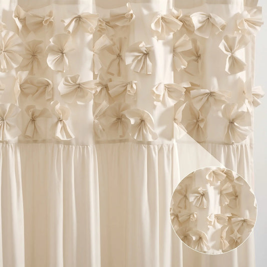 HIG Ruffle Bow Fabric Shower Curtain Set 72x72 Inch Elegant Bathroom Curtain Bath Decor