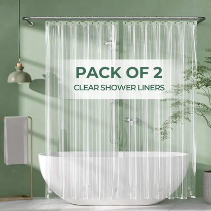 AmazerBath 2-Pack 3G Waterproof PEVA Inner Shower Curtain Liners, Lightweight with Weighted Stones, 12 Rustproof Metal Grommets, Washable Water-Resistant EVA Grommet Options for Bathroom Decor, Inner Shower Curtain Liner