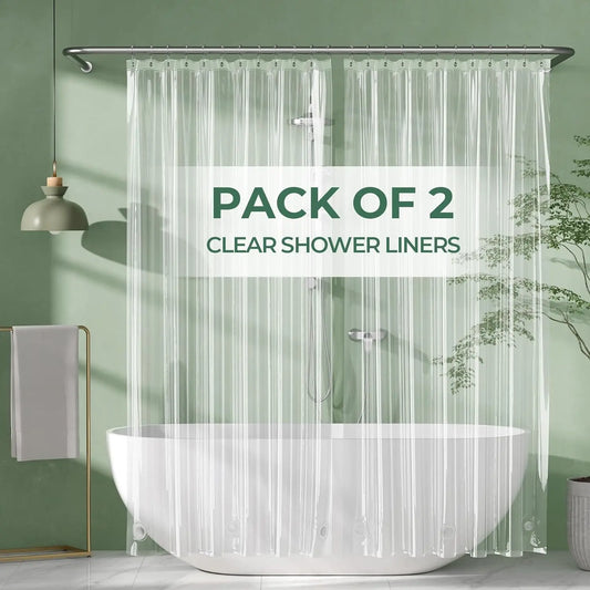AmazerBath 2-Pack 3G Waterproof PEVA Inner Shower Curtain Liners, Lightweight with Weighted Stones, 12 Rustproof Metal Grommets, Washable Water-Resistant EVA Grommet Options for Bathroom Decor, Inner Shower Curtain Liner