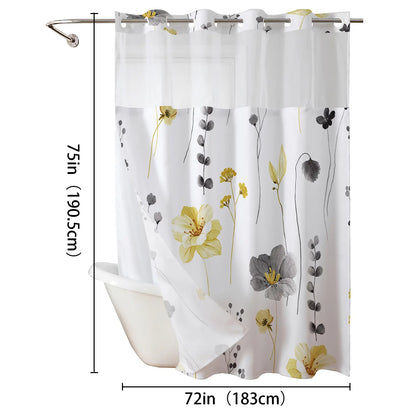 Ink and wash Floral double-layer shower curtain, no hooks, fresh country style home decoration, bathroom accessories, 72x75in