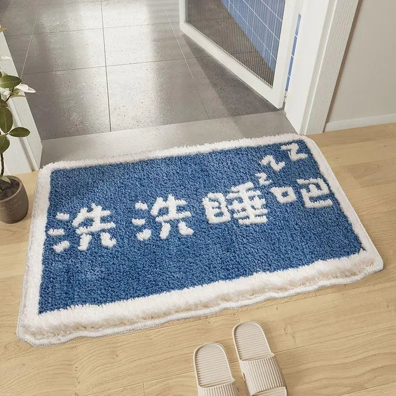 Cute Cartoon Dinosaur Faux Cashmere Bath Mat, Soft Water‑Absorbent Non‑Slip Floor Rug, Woop Pattern Decor Doormat for Bathroom Toilet Entryway Hallway Home Decoration