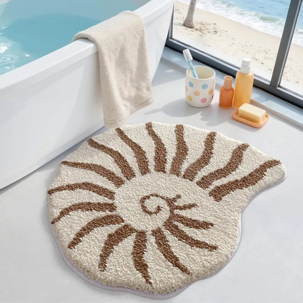 LUMI Thick Ocean Shell Beach Bathroom Rug, Non-Slip Ultra Soft Washable Absorbent Quick Dry Microfiber Mat, 20"x35" for Shower Floor, Bathroom Decor