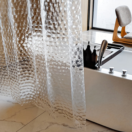 3D Geometric Water Cube Shower Curtain, Translucent Bathroom Partition Curtain. Bathroom Divider with Rust-Proof Metal Eyelets And Plastic Hooks, Suitable for Home Bathroom Decoration