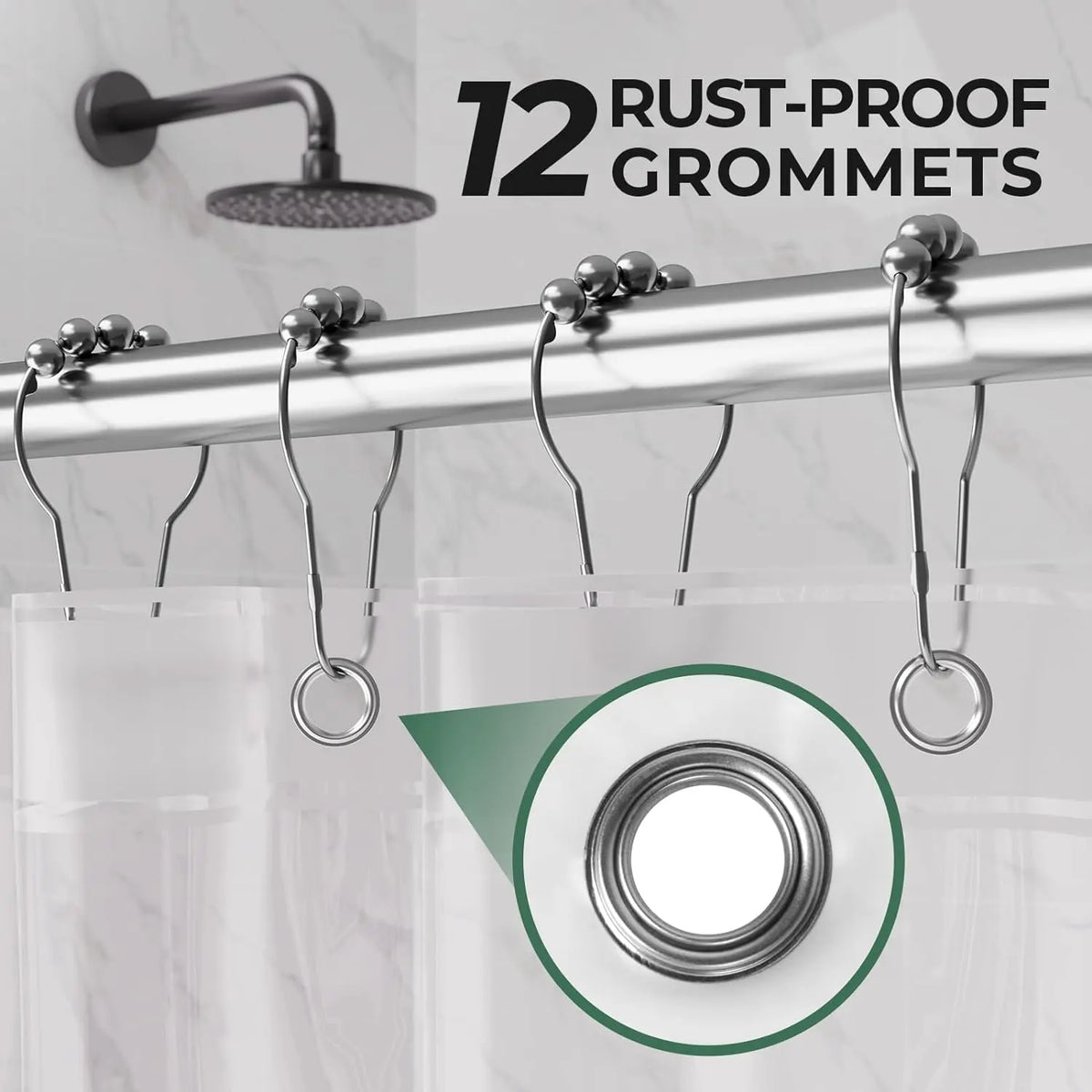 AmazerBath 2-Pack 3G Waterproof PEVA Inner Shower Curtain Liners, Lightweight with Weighted Stones, 12 Rustproof Metal Grommets, Washable Water-Resistant EVA Grommet Options for Bathroom Decor, Inner Shower Curtain Liner