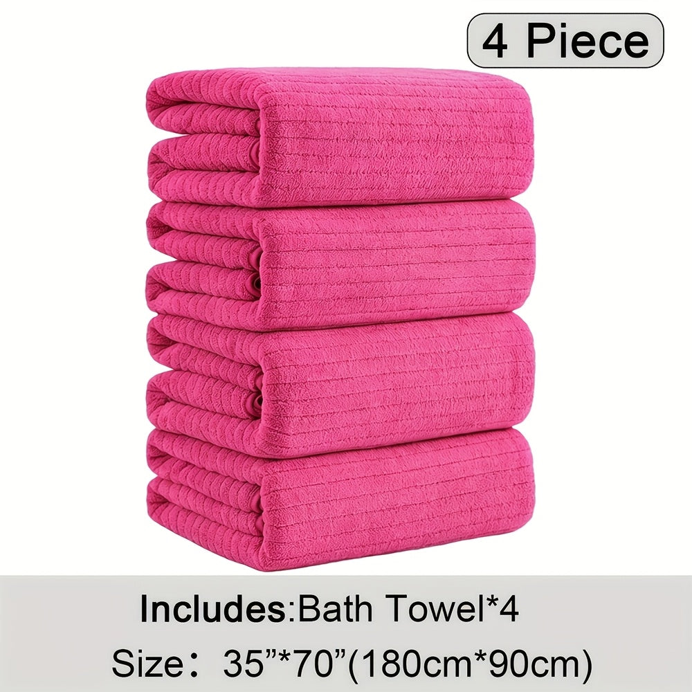 4pcs Oversized Bath Towels Set 90x180cm (35.43x70.87in) Ultra Soft Absorbent Microfiber Towels In Black, Gray, Teal, Purple & White Quick Dry, Lightweight, Highly Absorbent for Bathroom, Spa, Gym & Travel. Made Of Premium Microfiber.