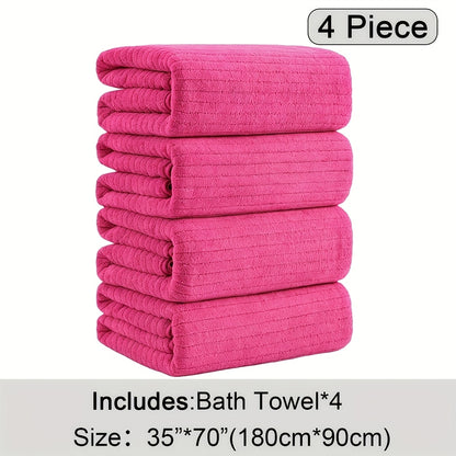 4pcs Oversized Bath Towels Set 90x180cm (35.43x70.87in) Ultra Soft Absorbent Microfiber Towels In Black, Gray, Teal, Purple & White Quick Dry, Lightweight, Highly Absorbent for Bathroom, Spa, Gym & Travel. Made Of Premium Microfiber.
