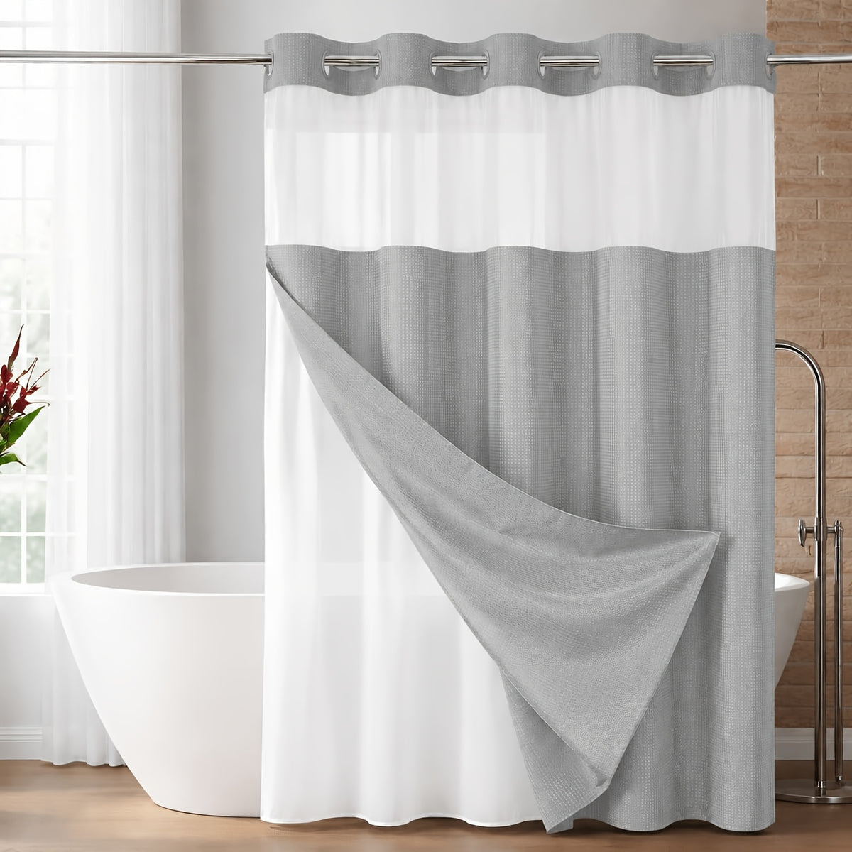 Double Layer Bath Curtain with Large Hole Dots, Polyester