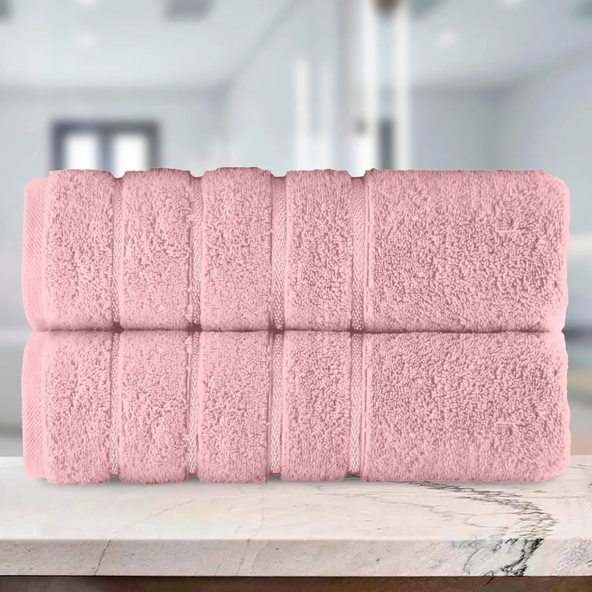 Mocassi Fluffy Thick 2-Pack Premium Turkish Cotton 4-Line Stripe Bath Towel Set, Absorbent Breathable Water-Absorbent Body Towels, 27x54 in