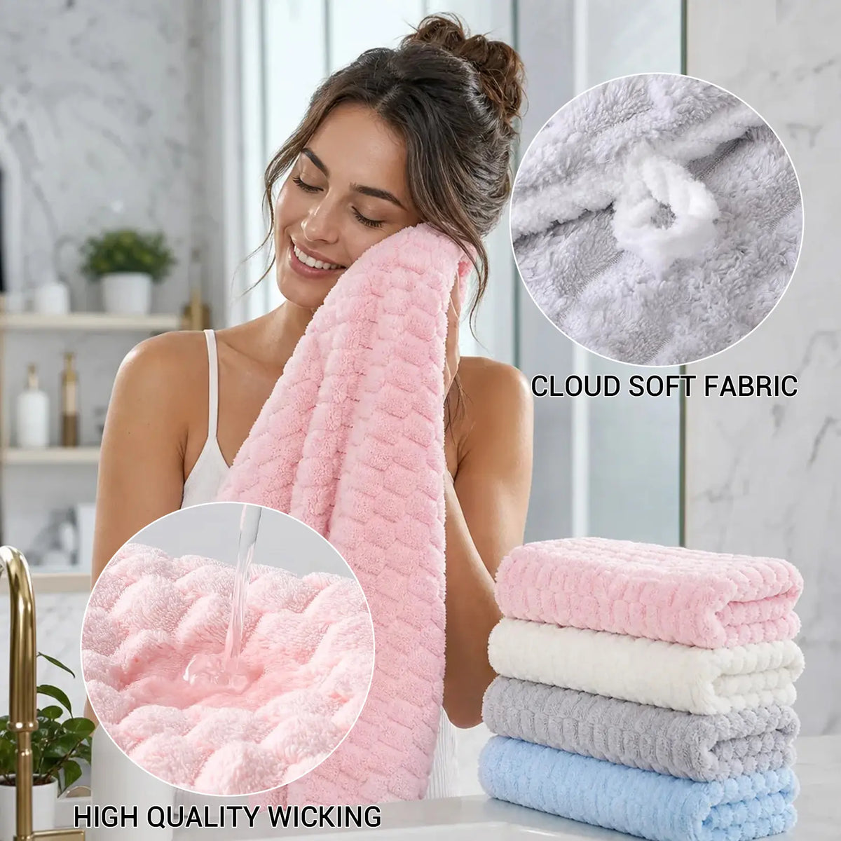 GARVEE Unisex 4-Pack Waffle Weave Shower Bath Towel Set - 27.6"x55.1" Extra Large, Quick-Dry, Soft, Absorbent, Lightweight - Ideal for Bathroom, Gym - Pink, White, Blue, Gray